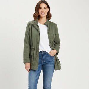 - J. Jill‎ Jacket Military Style Lightweight Belted Safari Coat